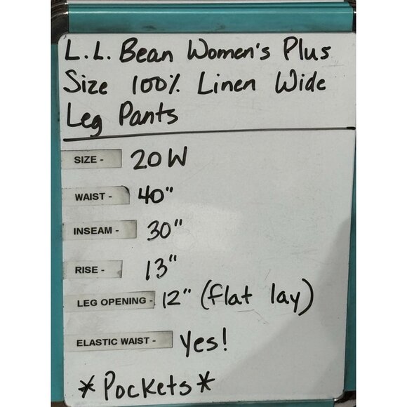 L.L. Bean Women's Plus Size 20 W 100% Linen Wide Leg Pull-on Pants Chambray Blue - Picture 8 of 8